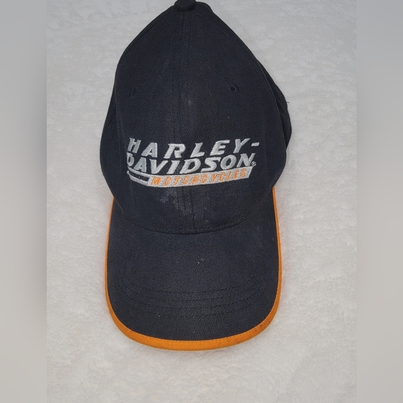 Harley-Davidson Black and Orange Baseball Hat with Embroidered Logo - Picture 1 of 8